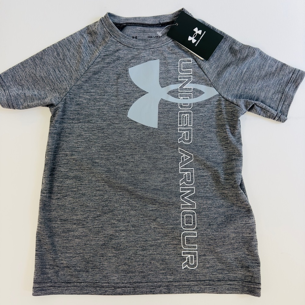 Under Armour Boys' Split Logo Hybrid Short Sleeve Tech T-Shirt Gray Yout…